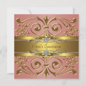 Elegant Koraal en Goud Verjaardagsfeest Kaart (Voorkant)