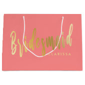 Elegant koraal en goudbruidsmeisje groot cadeauzakje (Voorkant)