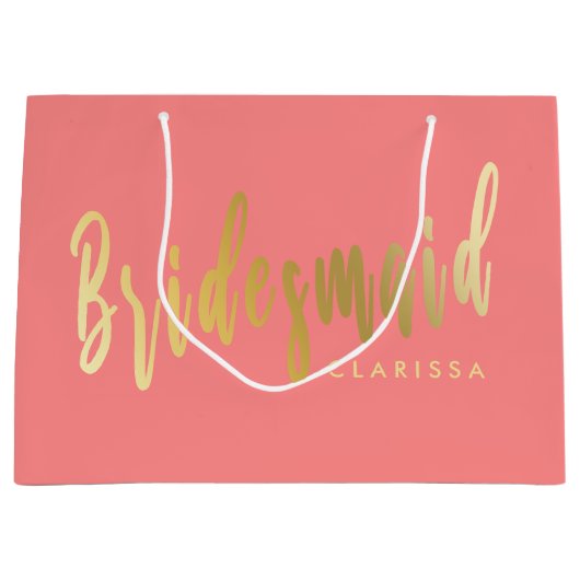 Elegant koraal en goudbruidsmeisje groot cadeauzakje (Voorkant)