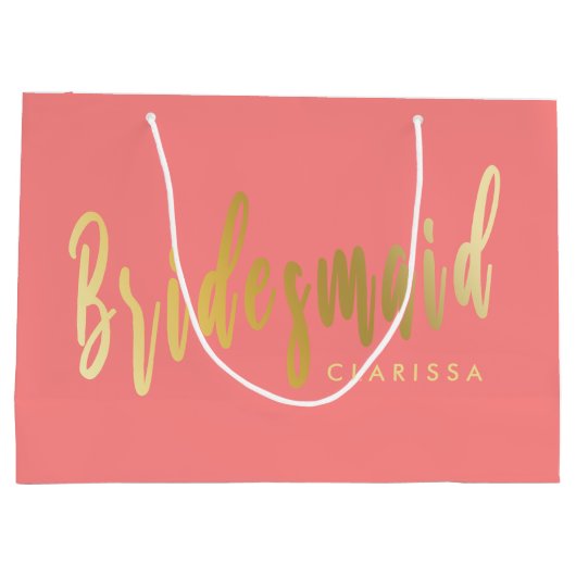 Elegant koraal en goudbruidsmeisje groot cadeauzakje (Achterkant)