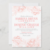 Elegant koraal en grijs bloempeony bruiloft kaart (Voorkant)