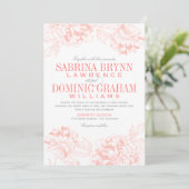 Elegant koraal en grijs bloempeony bruiloft kaart (Staand voorkant)