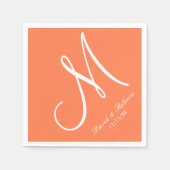 Elegant koraal en wit monogram servetten (Voorkant)