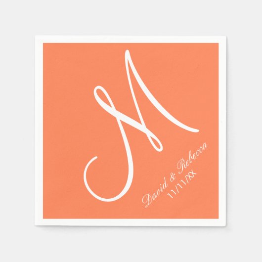 Elegant koraal en wit monogram servetten (Voorkant)