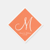 Elegant koraal en wit monogram servetten (Hoek)