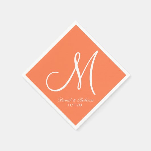 Elegant koraal en wit monogram servetten (Hoek)