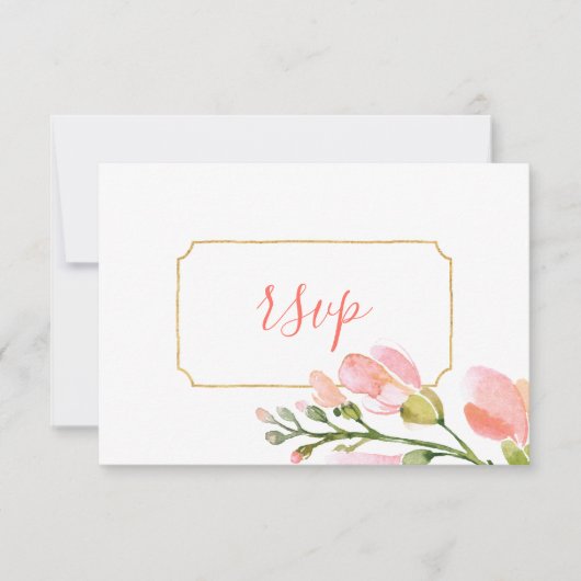 Elegant koraal Floral Gold Geometric RSVP (Voorkant)