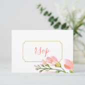 Elegant koraal Floral Gold Geometric RSVP (Staand voorkant)