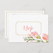 Elegant koraal Floral Gold Geometric RSVP (Voorkant / Achterkant)