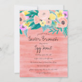 Elegant Koraal Geel Bloemen Waterverf Pasen Kaart (Voorkant)