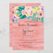 Elegant Koraal Geel Bloemen Waterverf Pasen Kaart (Voorkant / Achterkant)