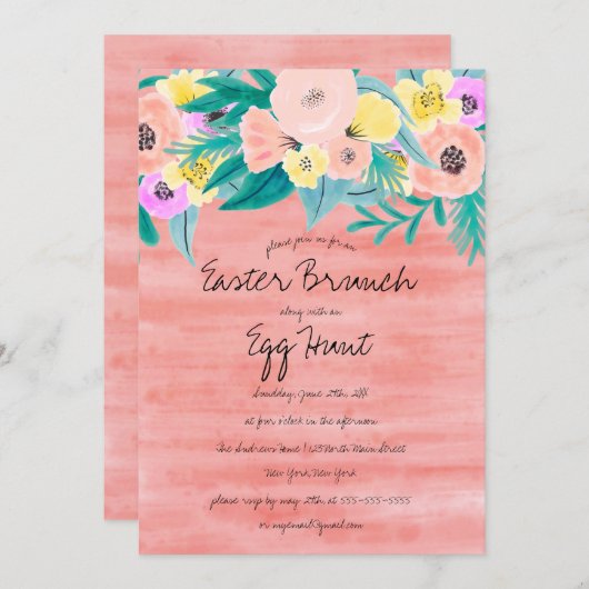 Elegant Koraal Geel Bloemen Waterverf Pasen Kaart (Voorkant / Achterkant)