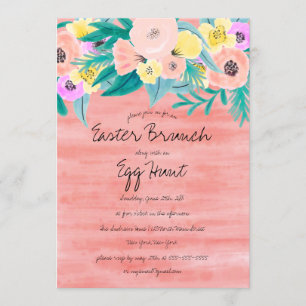 Elegant Koraal Geel Bloemen Waterverf Pasen Kaart