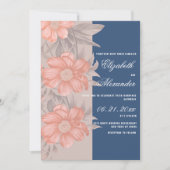 Elegant koraal marineblauw zacht grijs bloemhuweli kaart (Voorkant)