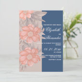 Elegant koraal marineblauw zacht grijs bloemhuweli kaart (Staand voorkant)