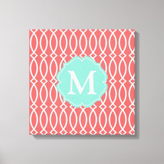 Elegant koraal Modern Trellis gepersonaliseerd Canvas Afdruk (Voorkant)