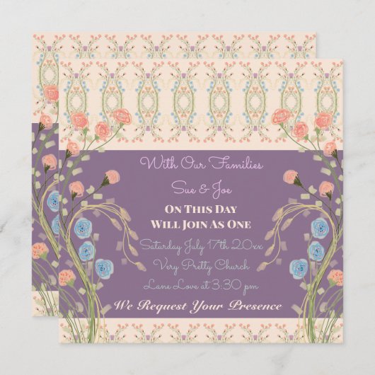 Elegant koraal peach en plum kaart (Voorkant / Achterkant)