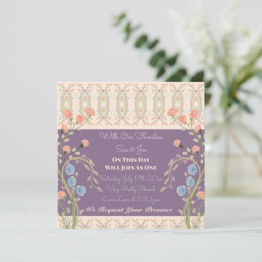 Elegant koraal peach en plum kaart (Staand voorkant)