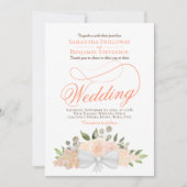 Elegant koraal perzik bloemboeket QR code bruiloft Kaart (Voorkant)