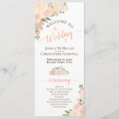 Elegant koraal perzik Waterverf bloemenbruiloft Programmakaart (Voorkant)