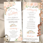 Elegant koraal perzik Waterverf bloemenbruiloft Programmakaart