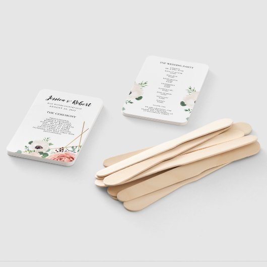 Elegant koraal roze bloemen bruiloft programma op  handwaaier (Niet-gemonteerd)