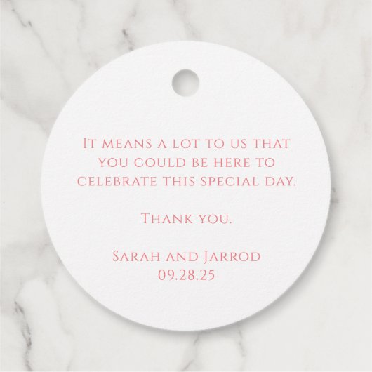 Elegant koraal roze bruiloft gunst Label (Achterkant)