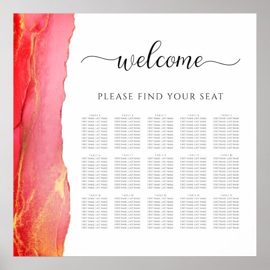 Elegant koraal roze bruiloft zitgrafiek poster (Voorkant)