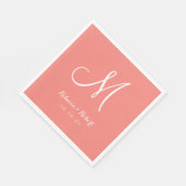 Elegant Koraal Roze en Wit Monogram Papier servet (Hoek)