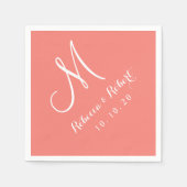 Elegant Koraal Roze en Wit Monogram Papier servet (Voorkant)