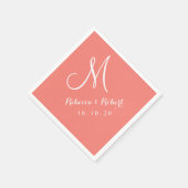 Elegant Koraal Roze en Wit Monogram Papier servet (Hoek)
