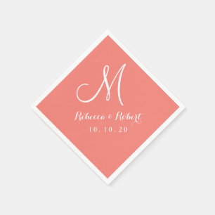 Elegant Koraal Roze en Wit Monogram Papier servet