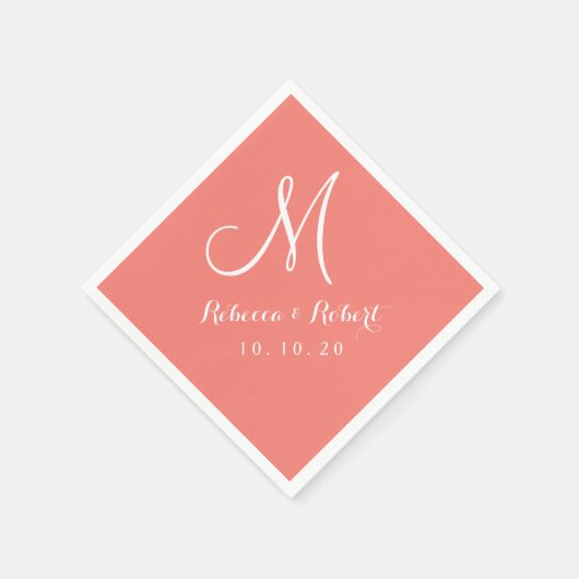 Elegant Koraal Roze en Wit Monogram Papier servet (Hoek)