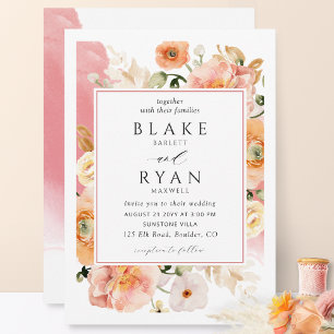 Elegant koraal, roze, peach botanical Wedding Kaart