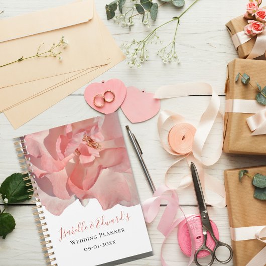 Elegant Koraal Roze Roos Bloemen Trouwpaar Planner