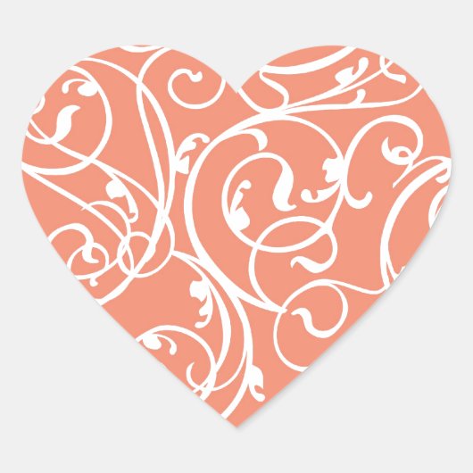 Elegant koraal  Scroll Damask Pattern Hart Sticker (Voorkant)