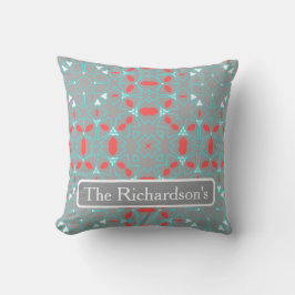 Elegant koraal turquoise grijs geometrisch patroon kussen