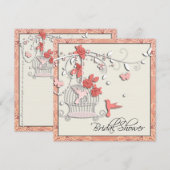 Elegant koraal vogelkooi Vrijgezellenfeest Kaart (Voorkant / Achterkant)