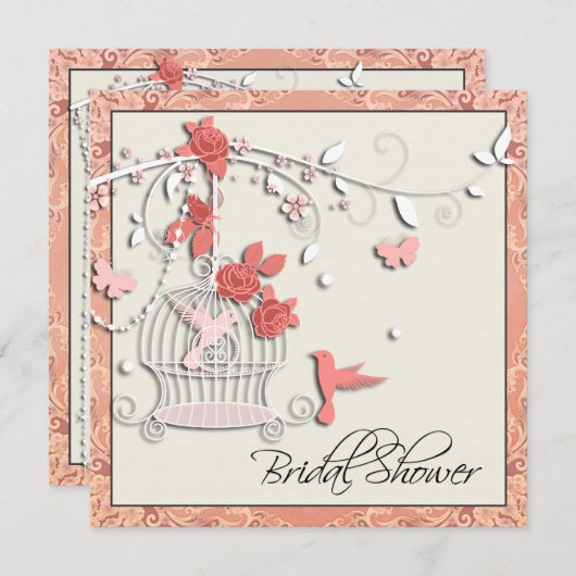 Elegant koraal vogelkooi Vrijgezellenfeest Kaart (Voorkant / Achterkant)