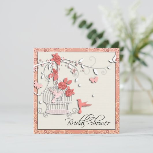 Elegant koraal vogelkooi Vrijgezellenfeest Kaart (Staand voorkant)