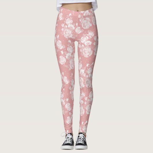 Elegant koraal wit  elegant floraal leggings (Voorkant)