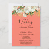 Elegant koraal wit goud groen bloemenbruiloft kaart (Voorkant)