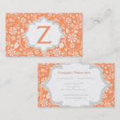 Elegant koraal, wit, grijs bloemenpatroon monogram visitekaartje (Voorkant / Achterkant)