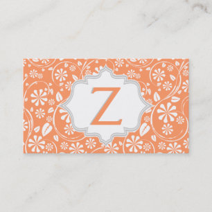 Elegant koraal, wit, grijs bloemenpatroon monogram visitekaartje