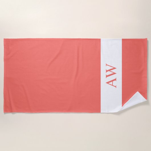 Elegant koraal wit monogram strandlaken (Voorkant)