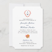 Elegant koraalkrest met initiaal-strand bruiloft kaart (Voorkant)