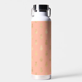 Elegant Koraalroze en Gouden Ananaspatroon Waterfles