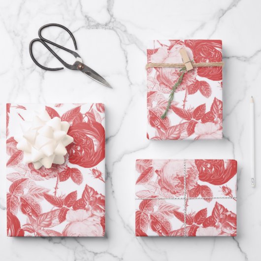 Elegant  koraalroze rozen Floral Toile Inpakpapier Vel (Voorkant)