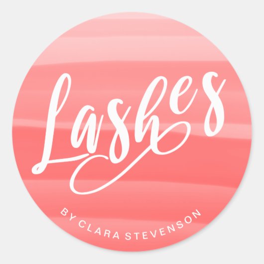 Elegant koraalroze waterverf penseeldruppels vastg ronde sticker (Voorkant)