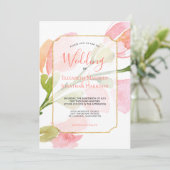 Elegant Koral Floral Ombre Gold Geometric Wedding Kaart (Staand voorkant)